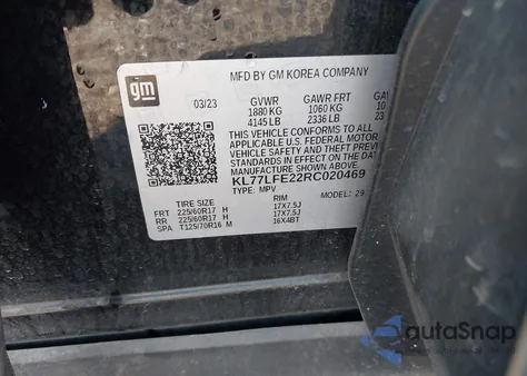 2024 Chevrolet Trax Ls z USA, uszkodzony, nr VIN KL77LFE22RC020469